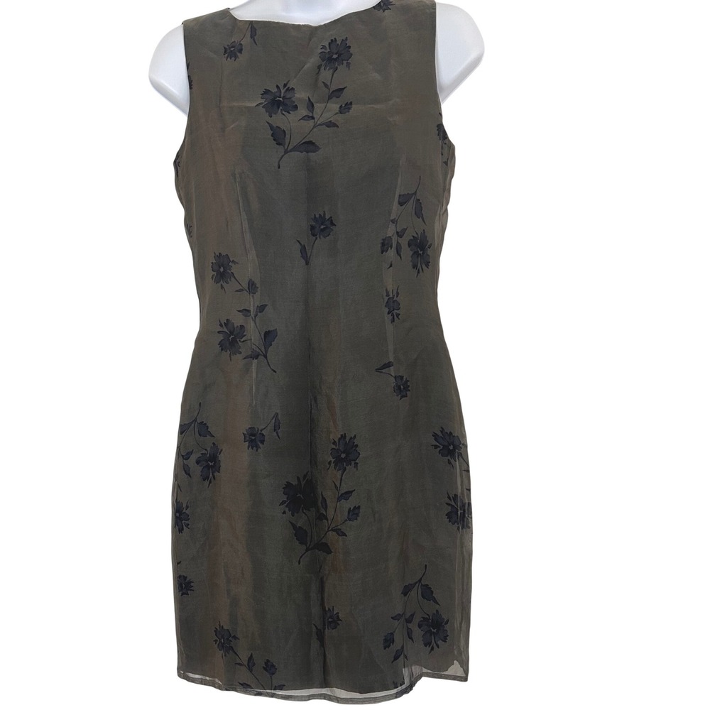 Petite Sophisticate Silk Floral Sheath Dress Grey Size 2 VTG 90's Ethereal Fairy